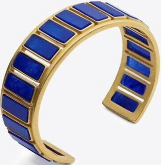 TORY BURCH Rectangle Epoxy Blue Gold Cuff Bracelet - Picture 9 of 16
